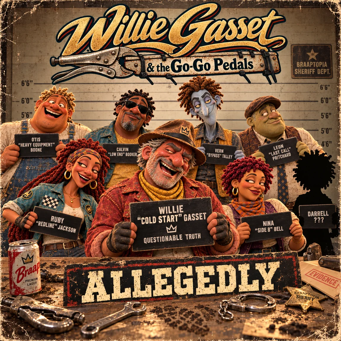 Allegedly album art featuring Willie Gasset & the Go-Go Pedals