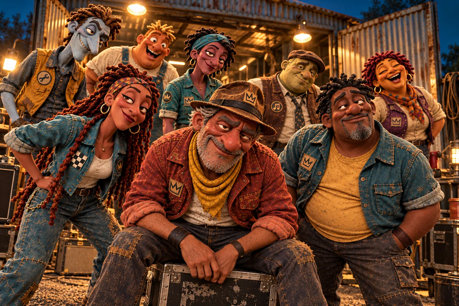 Warm-toned group portrait of the band