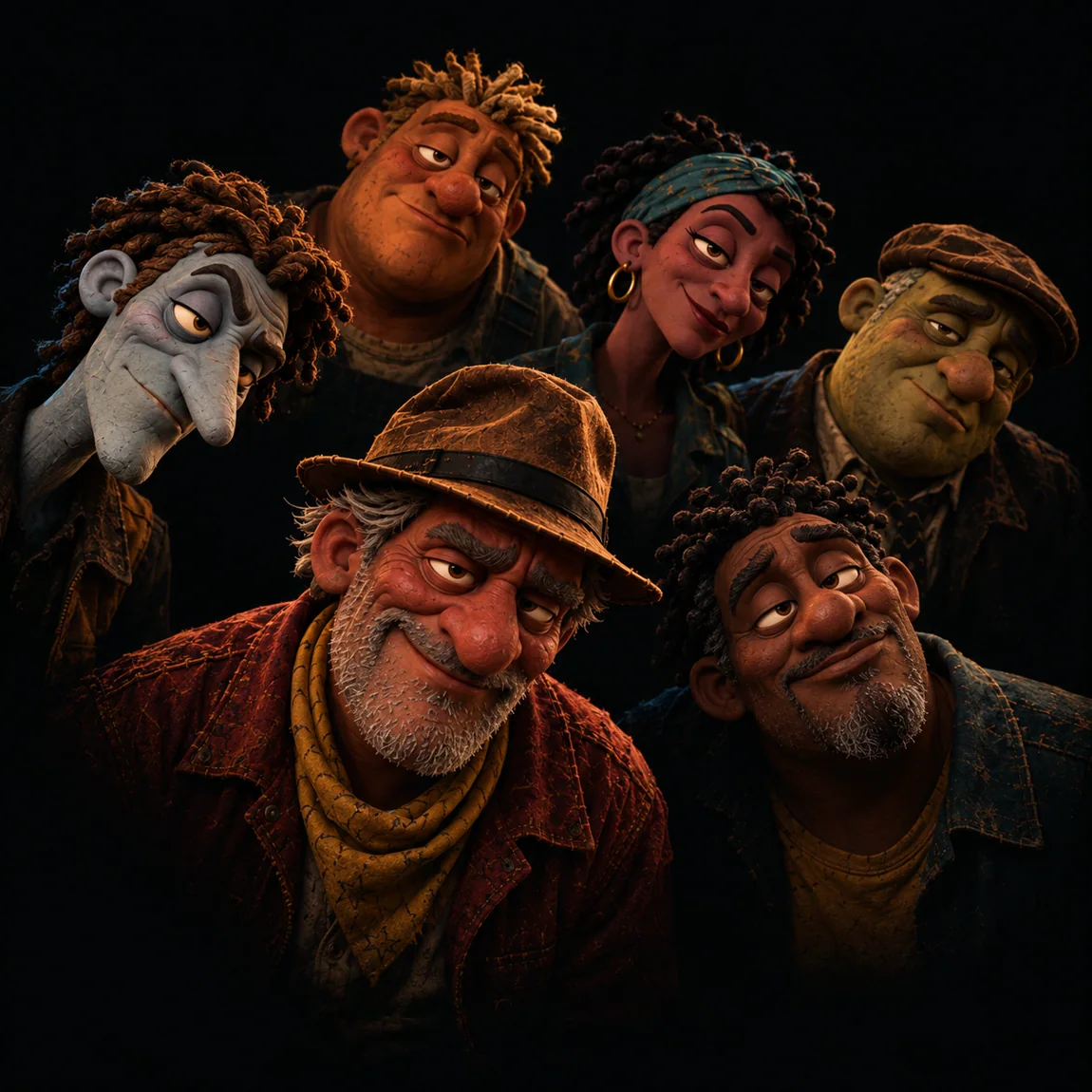 Moody close group portrait